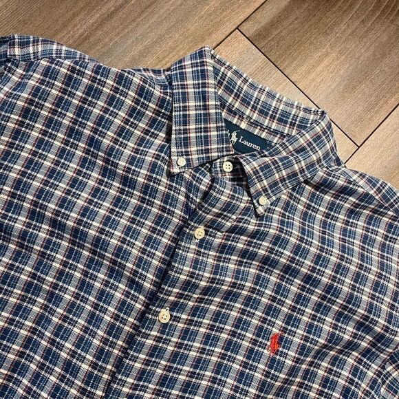Polo Ralph Lauren Blue Plaid Flannel‎ Buttonup Men Large Bin L-15 - Picture 2 of 4